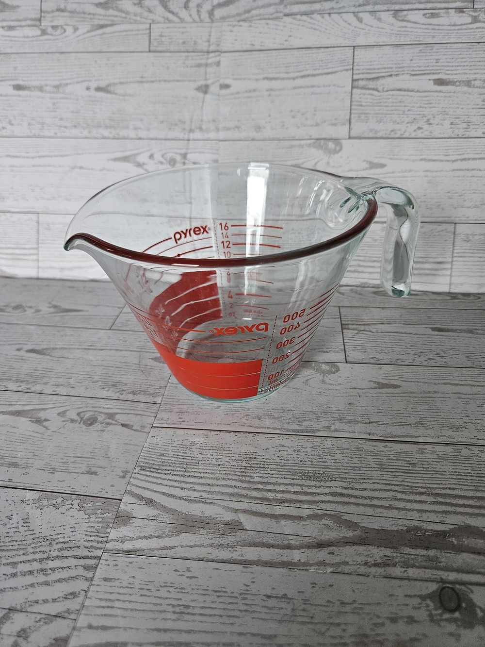 Pyrex Clear Glass Measuring Cup with Red Markings